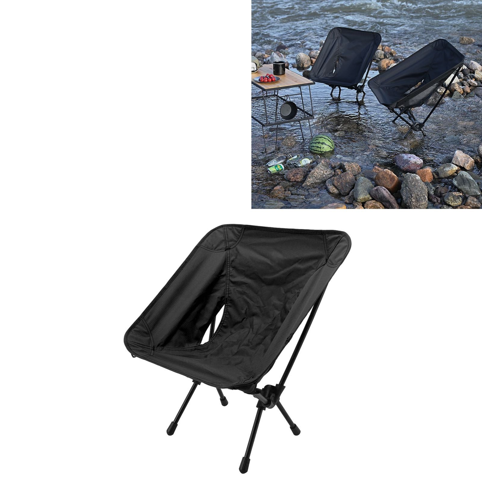 Outdoor Portable Folding Moon Chair Lightweight Leisure Camping Children Chair for Beach Fishing Sketch Black