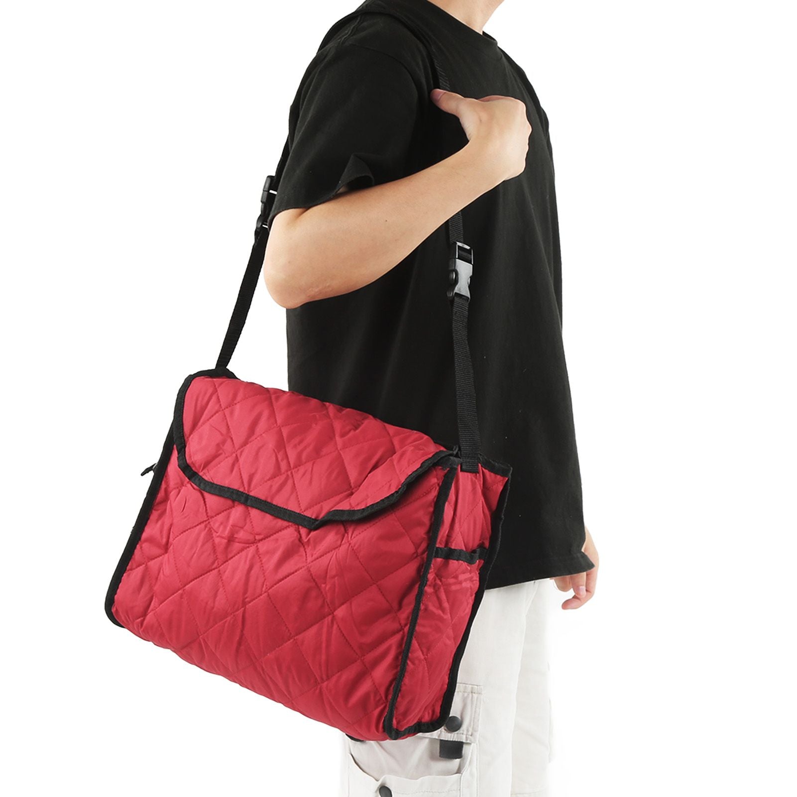 Wheelchair Hanging Storage Bag Quilted Cotton Household Walker Accessories for Scooter Trolley Wine Red