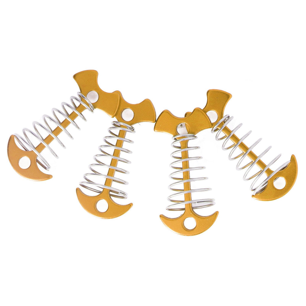 4pcs Fishbone Tent Nails Aluminum Alloy Stainless Steel Extended Plank Floor Canopy Stakes with Spring Gold