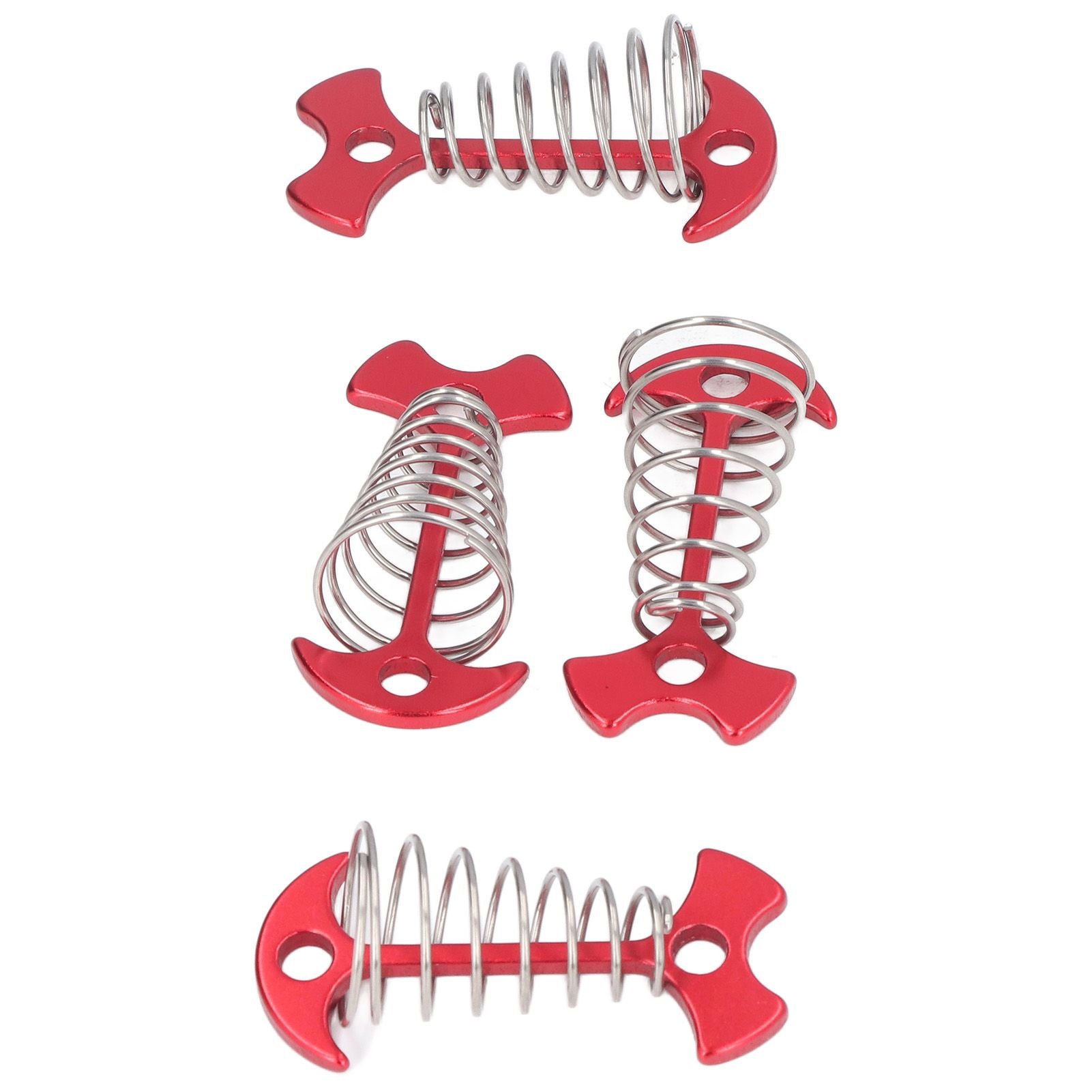 4pcs Fishbone Tent Nails Aluminum Alloy Stainless Steel Extended Plank Floor Canopy Stakes with Spring Red