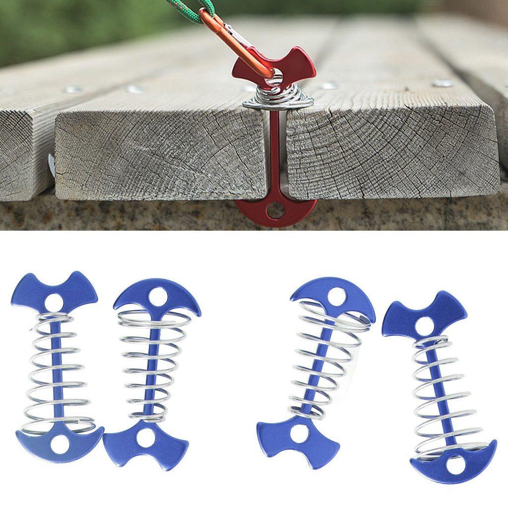 4pcs Fishbone Tent Nails Aluminum Alloy Stainless Steel Extended Plank Floor Canopy Stakes with Spring Blue