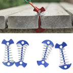 4pcs Fishbone Tent Nails Aluminum Alloy Stainless Steel Extended Plank Floor Canopy Stakes with Spring Blue
