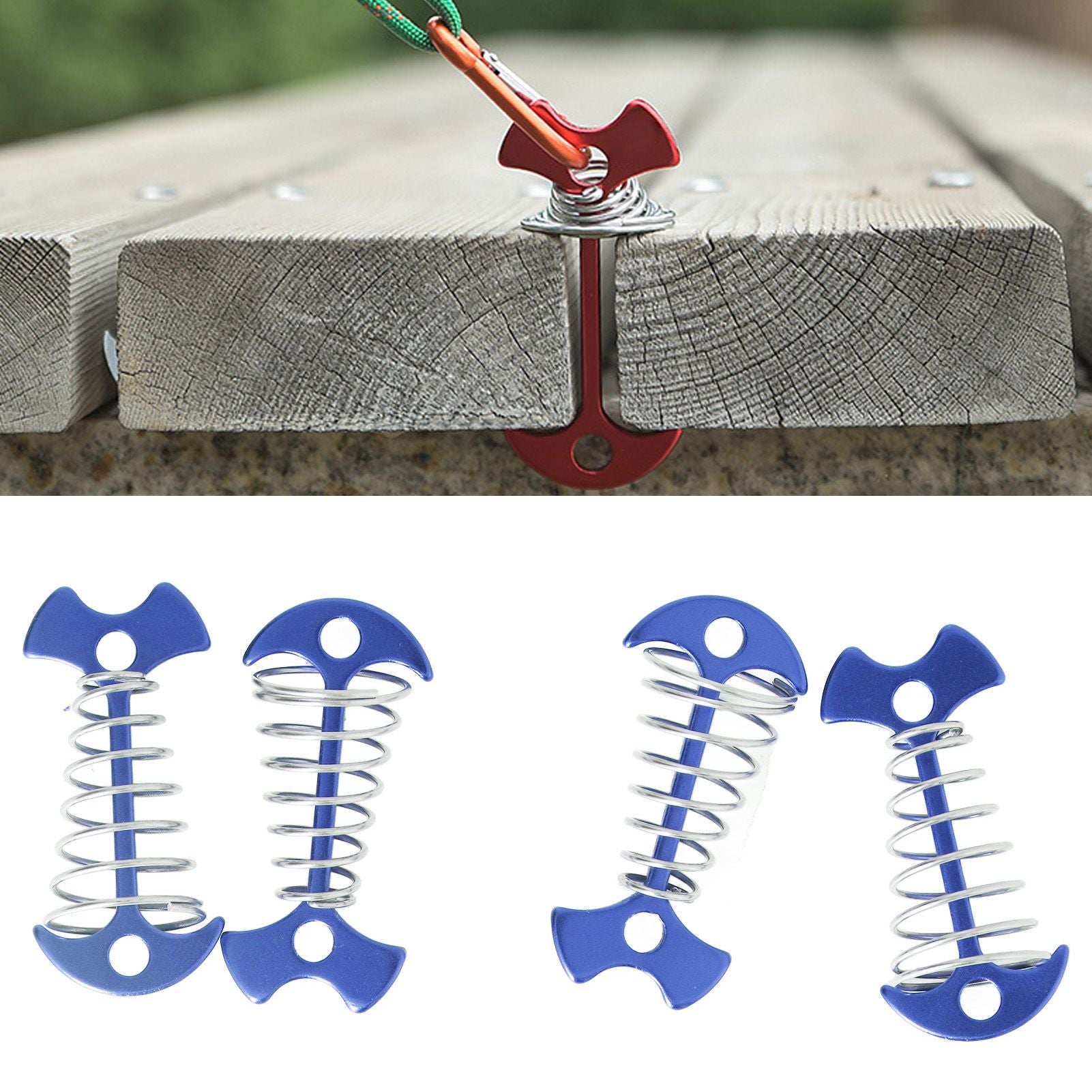 4pcs Fishbone Tent Nails Aluminum Alloy Stainless Steel Extended Plank Floor Canopy Stakes with Spring Blue