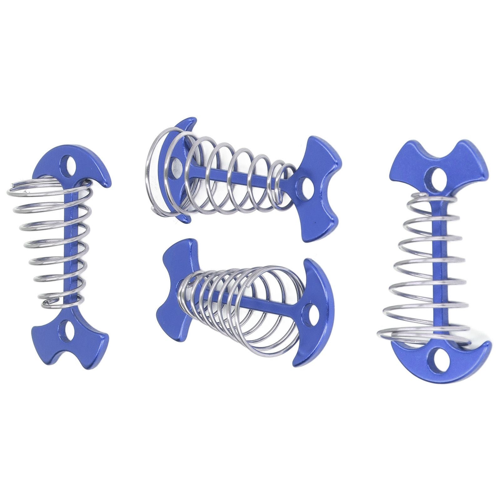 4pcs Fishbone Tent Nails Aluminum Alloy Stainless Steel Extended Plank Floor Canopy Stakes with Spring Blue