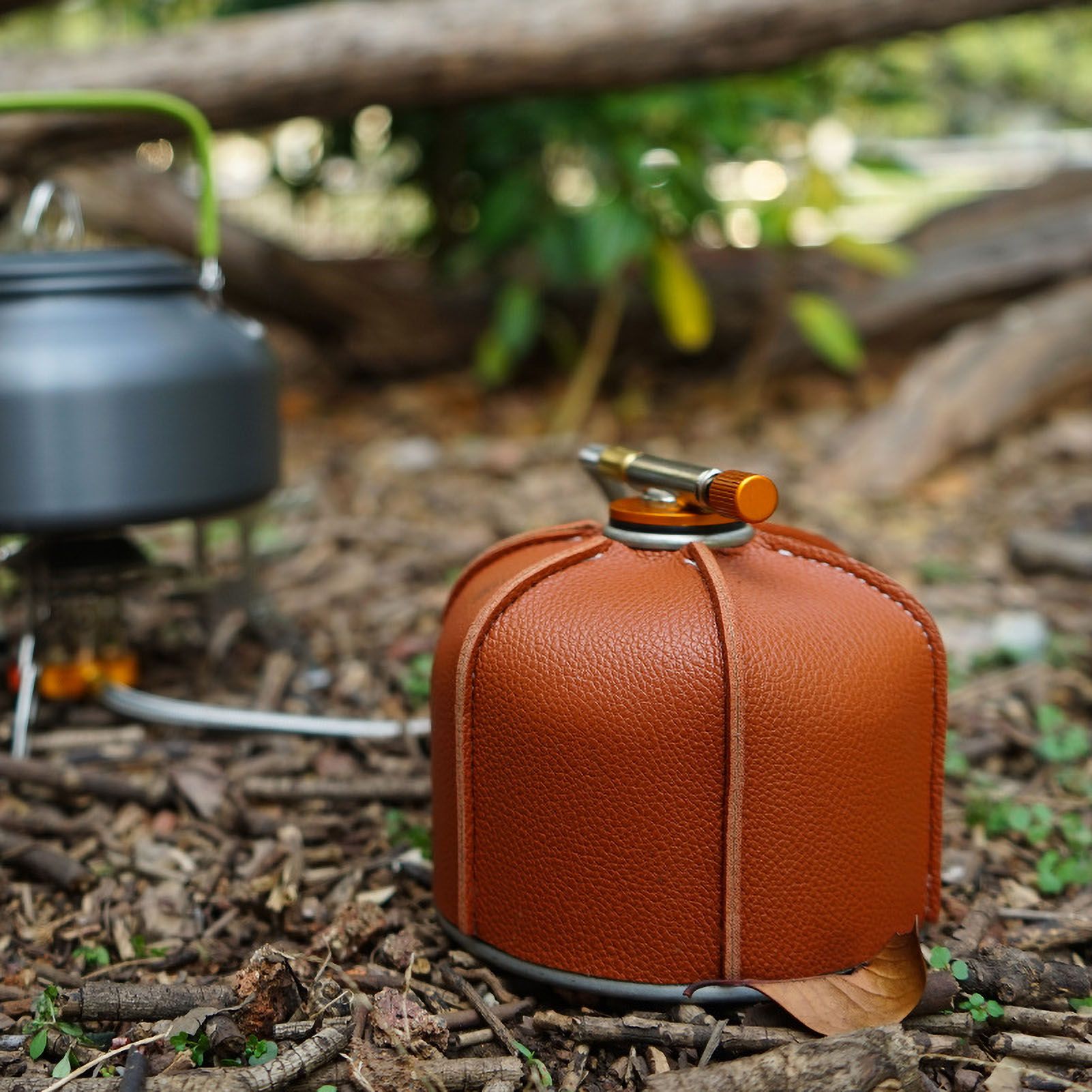 Flat Gas Tank PU Leather Sleeve Fuel Tank Protective Case Camping Stove PU Leather Cover for Outdoor 230g 1.5x9cm