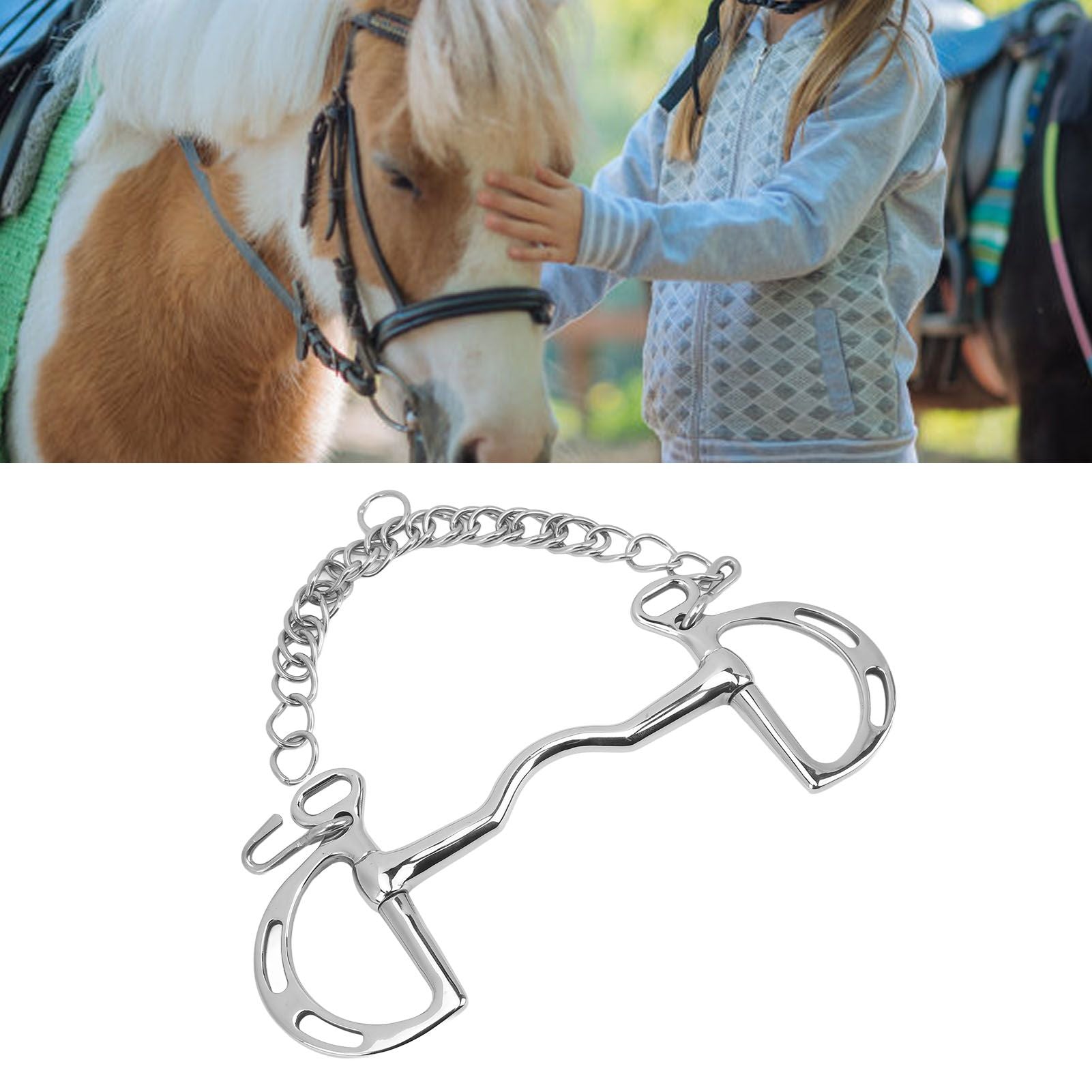 D Ring Horse Bit Stainless Steel Horse Mouth Snaffle Bit with Chain for 135mm Horse Mouth
