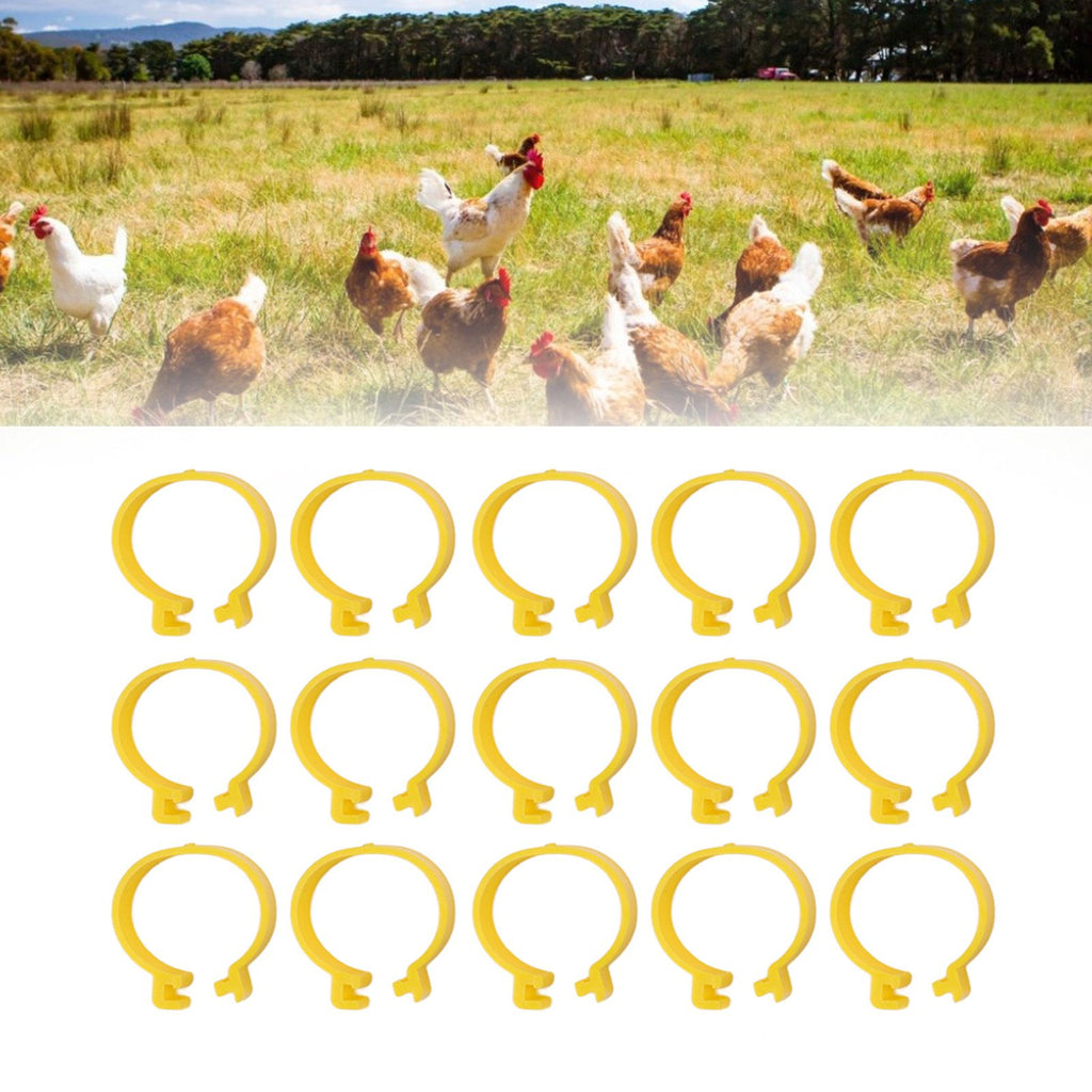 100PCS Chicken Ankle Rings Reusable Plastic Duck Leg Bands Clips For Breeding Chickens Ducks Geese Yellow 16mm/0.63in