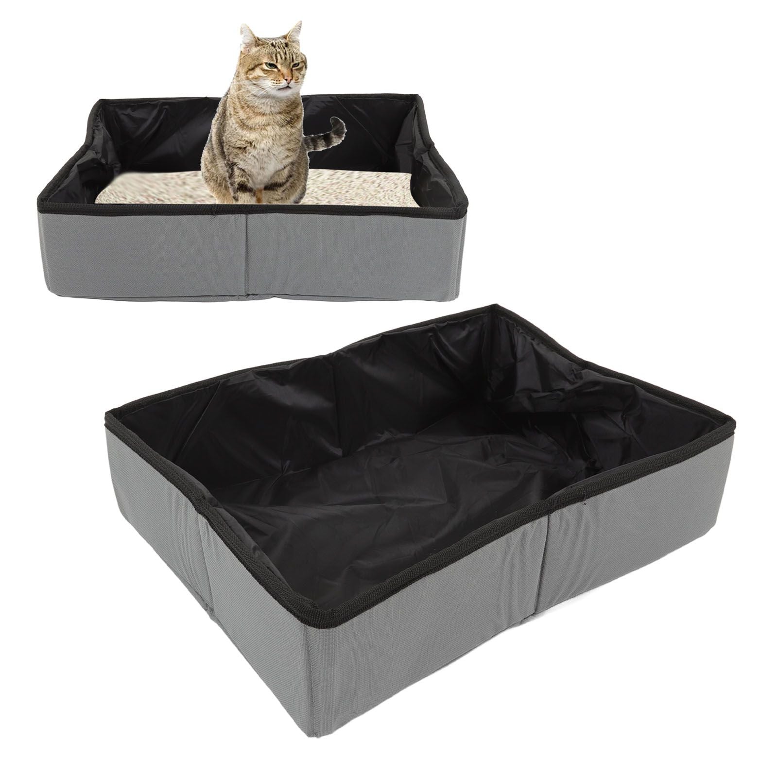 Collapsible Cat Litter Box Cloth Waterproof Outdoor Portable Cat Litter Box for Travel S Grey