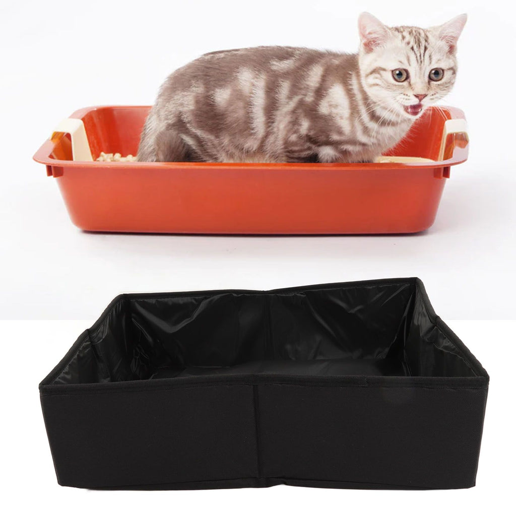 Collapsible Cat Litter Box Cloth Waterproof Outdoor Portable Cat Litter Box for Travel M Black