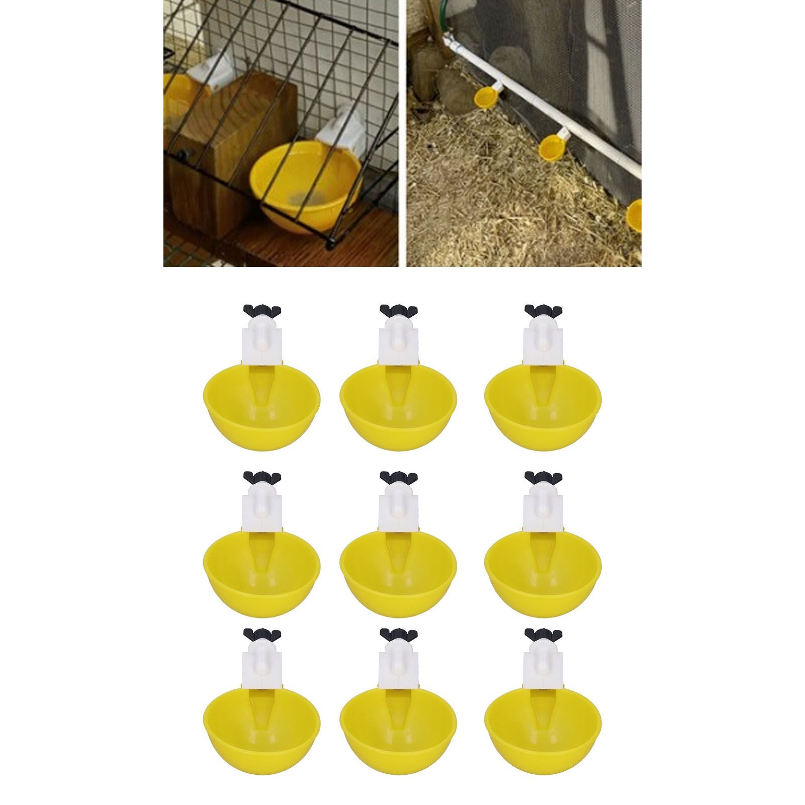 9pcs Chicken Water Cups Yellow Poultry Automatic Drinking Bowl Water Cups Feeder Waterer for Chicken Duck Goose Quail