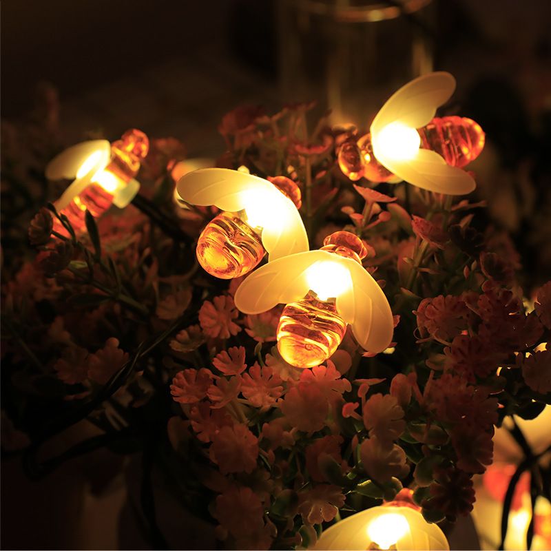 Solar Bee String Lights Outdoor Led Honeybee Fairy Lights Waterproof Solar Bumble Bee Lights for Garden Christmas Decor Warm White 5 Meters 20 Lights(Dual Function)