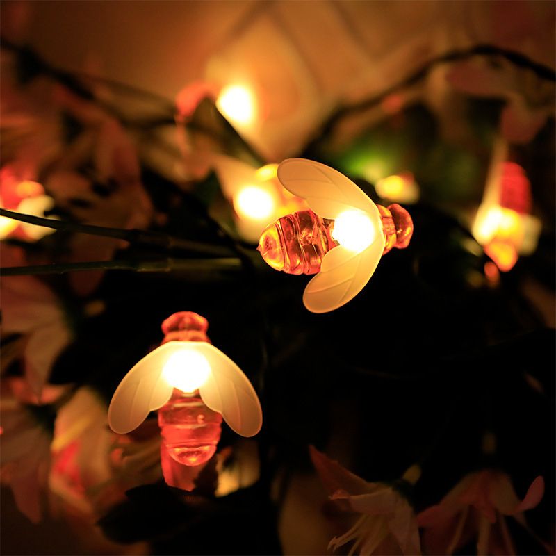 Solar Bee String Lights Outdoor Led Honeybee Fairy Lights Waterproof Solar Bumble Bee Lights for Garden Christmas Decor Warm White 5 Meters 20 Lights(Dual Function)