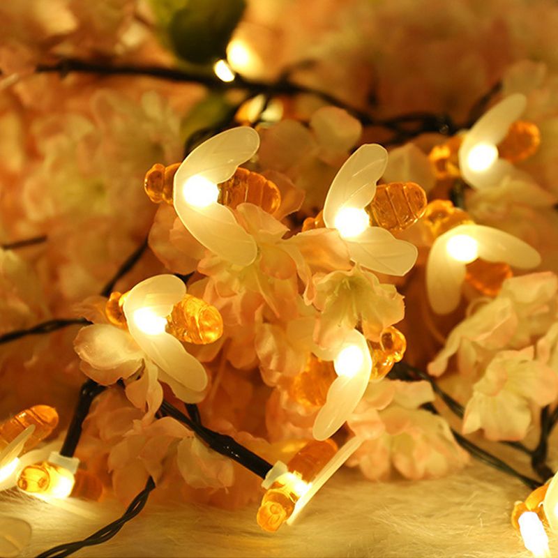 Solar Bee String Lights Outdoor Led Honeybee Fairy Lights Waterproof Solar Bumble Bee Lights for Garden Christmas Decor Warm White 5 Meters 20 Lights(Dual Function)