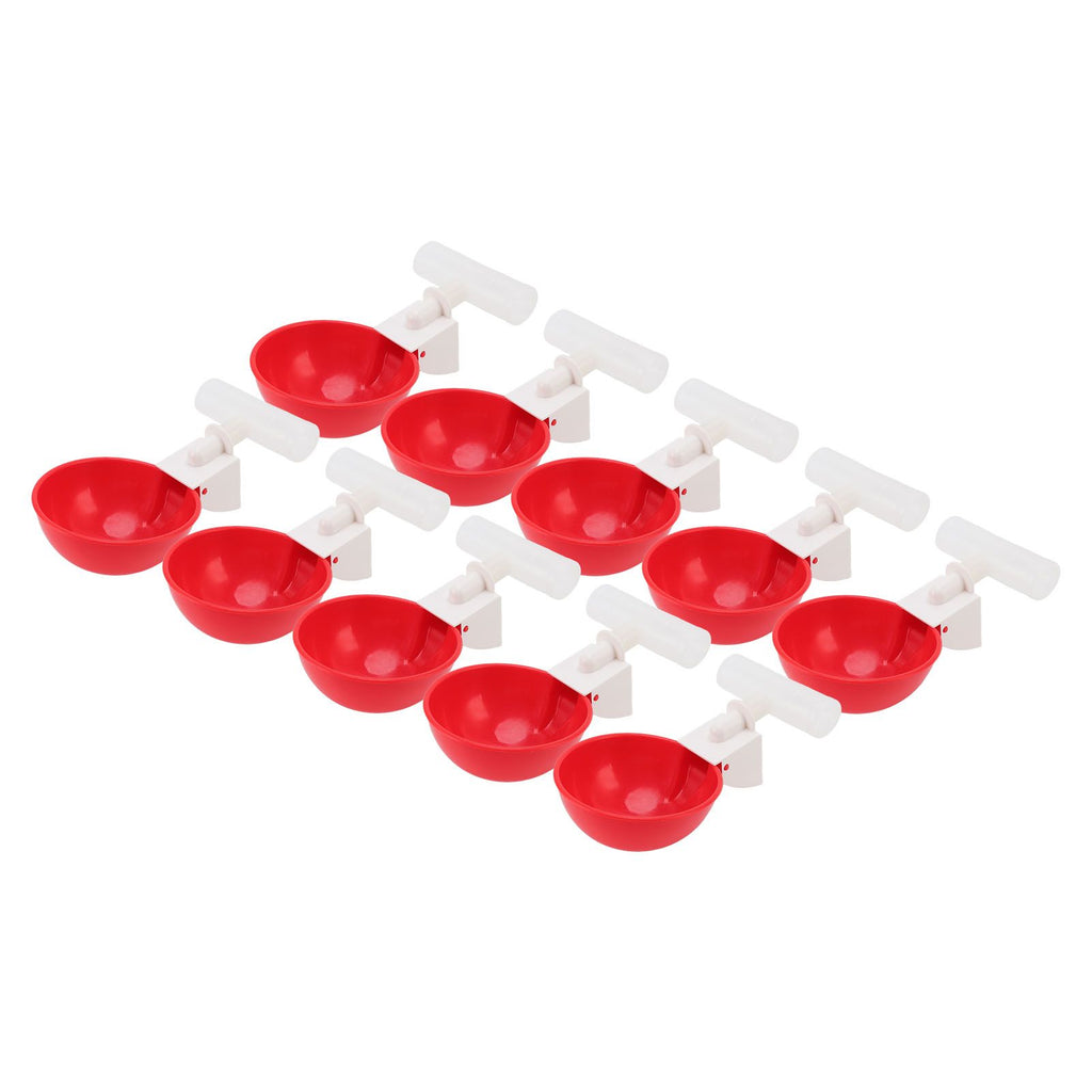 10 Set Chicken Drinking Cup Automatic Water Drinker Big Red Plastic Bowl for Duck Bird Hen G3/4