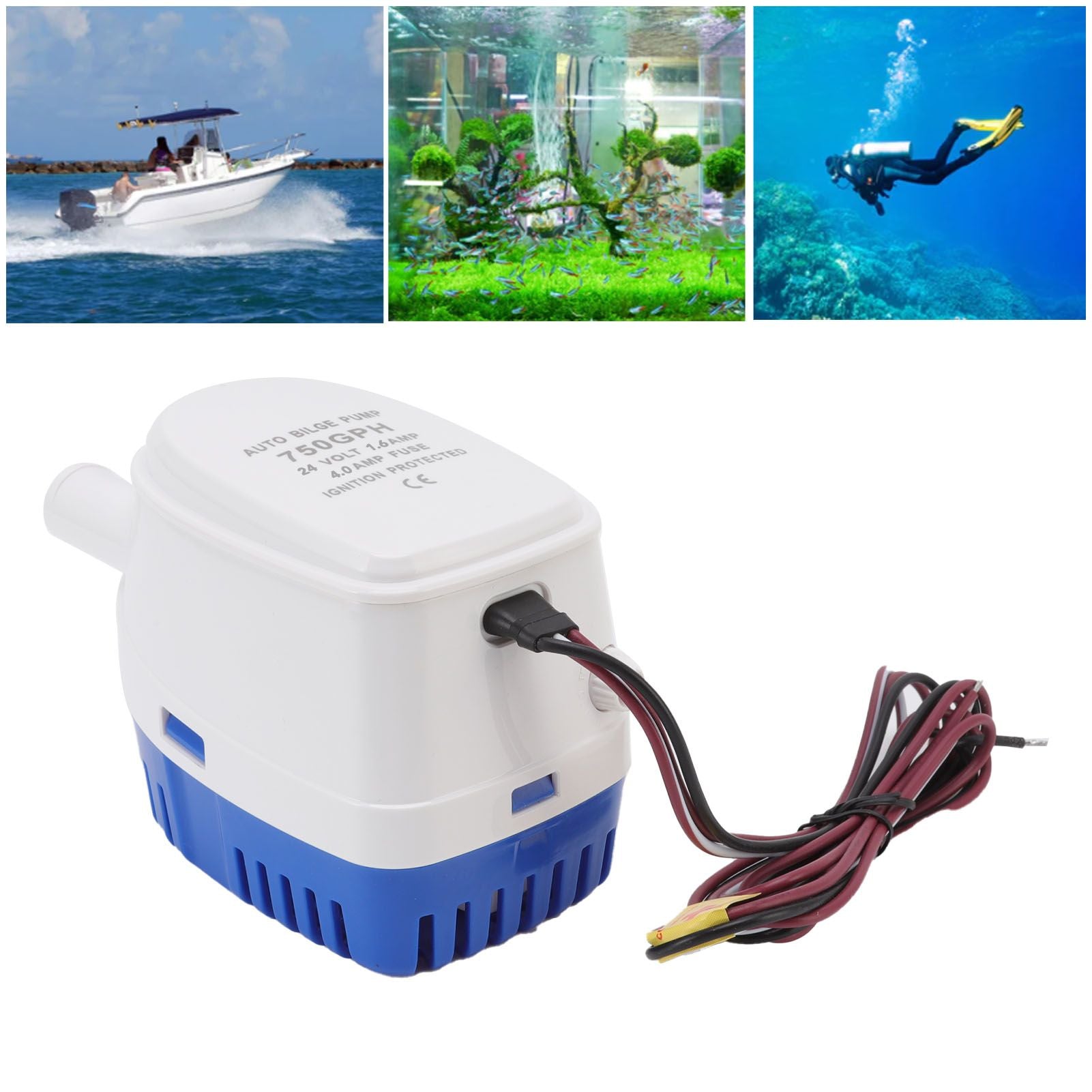 Auto Bilge Pump Impact Resistance Mini Multifunctional DC Submersible Pump with Float Switch 24V 1.6A 4A Fuse