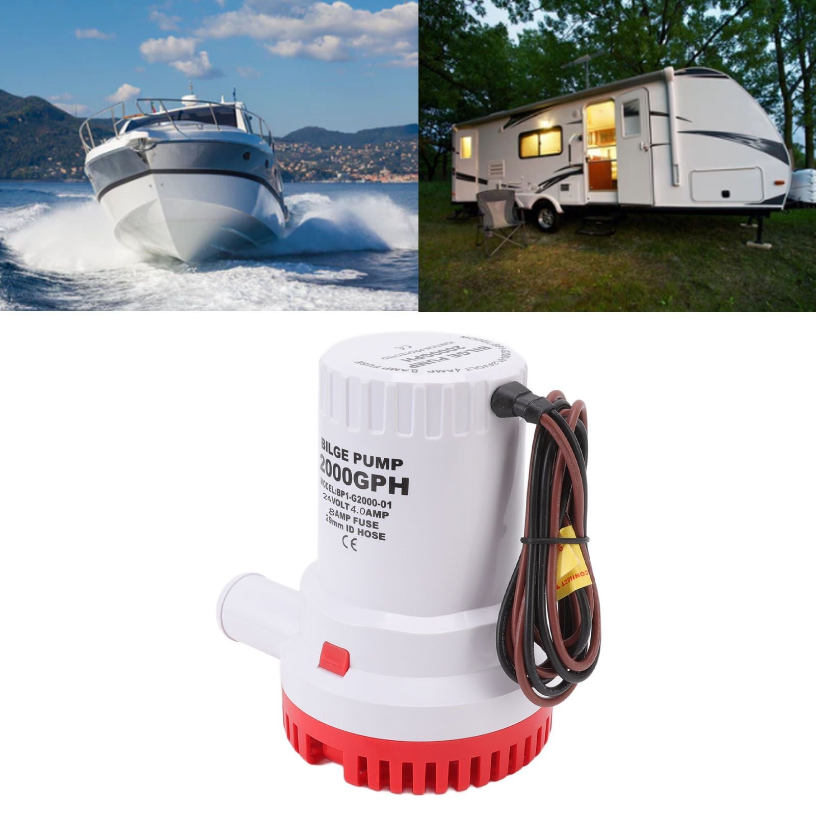 Bilge Pump Silent Boat Submersible DC Micro Drain Marine Sewage for Pond Pool 2000 GPH 24V