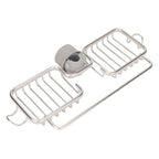 Faucet Storage Shelf Aluminum Plastic Two Containers with Towel Rod for Sponge Rag Kitchen Bathroom Silver