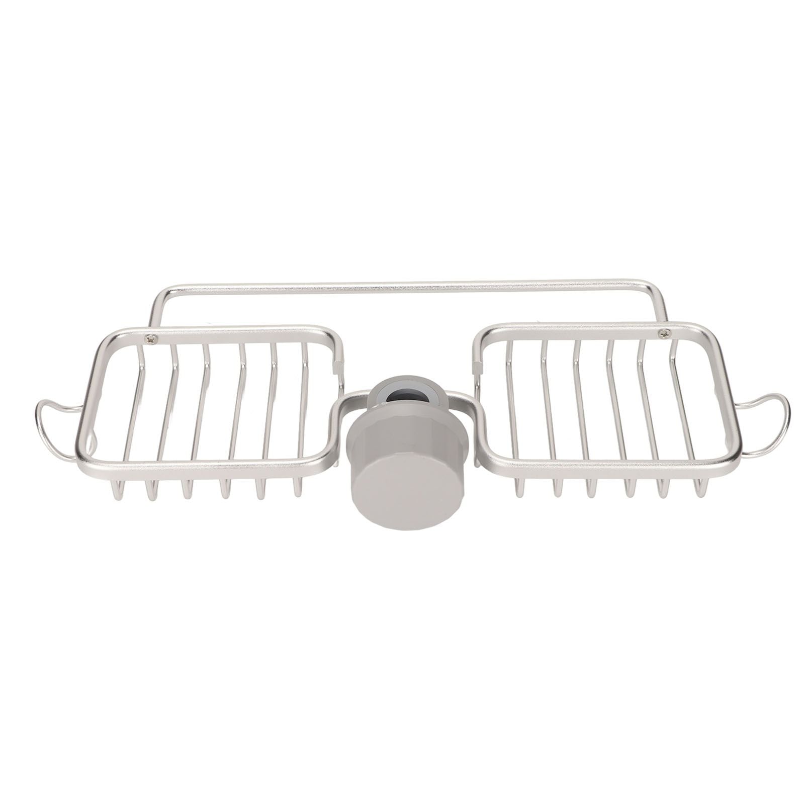 Faucet Storage Shelf Aluminum Plastic Two Containers with Towel Rod for Sponge Rag Kitchen Bathroom Silver