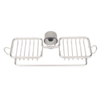 Faucet Storage Shelf Aluminum Plastic Two Containers with Towel Rod for Sponge Rag Kitchen Bathroom Silver