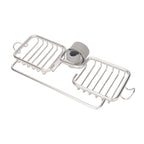 Faucet Storage Shelf Aluminum Plastic Two Containers with Towel Rod for Sponge Rag Kitchen Bathroom Silver