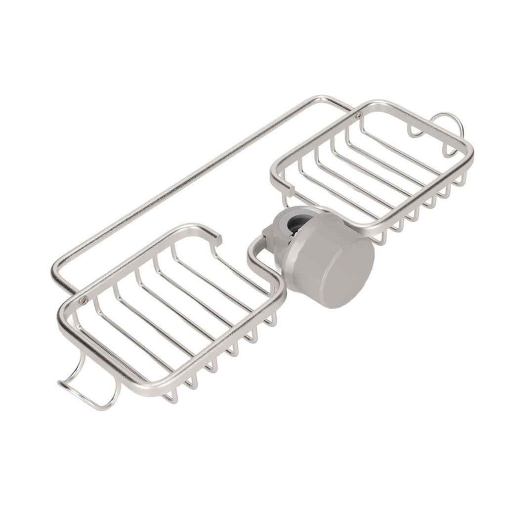 Faucet Storage Shelf Aluminum Plastic Two Containers with Towel Rod for Sponge Rag Kitchen Bathroom Silver
