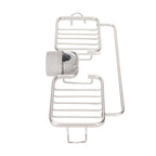 Faucet Storage Shelf Aluminum Plastic Two Containers with Towel Rod for Sponge Rag Kitchen Bathroom Silver