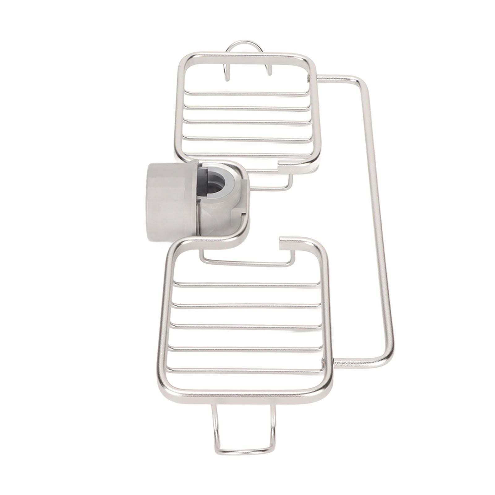 Faucet Storage Shelf Aluminum Plastic Two Containers with Towel Rod for Sponge Rag Kitchen Bathroom Silver