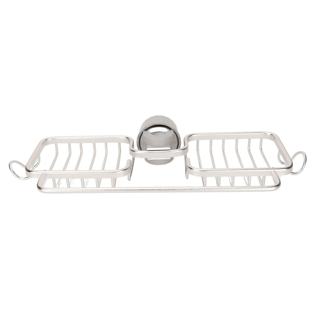 Faucet Storage Shelf Aluminum Plastic Two Containers with Towel Rod for Sponge Rag Kitchen Bathroom Silver