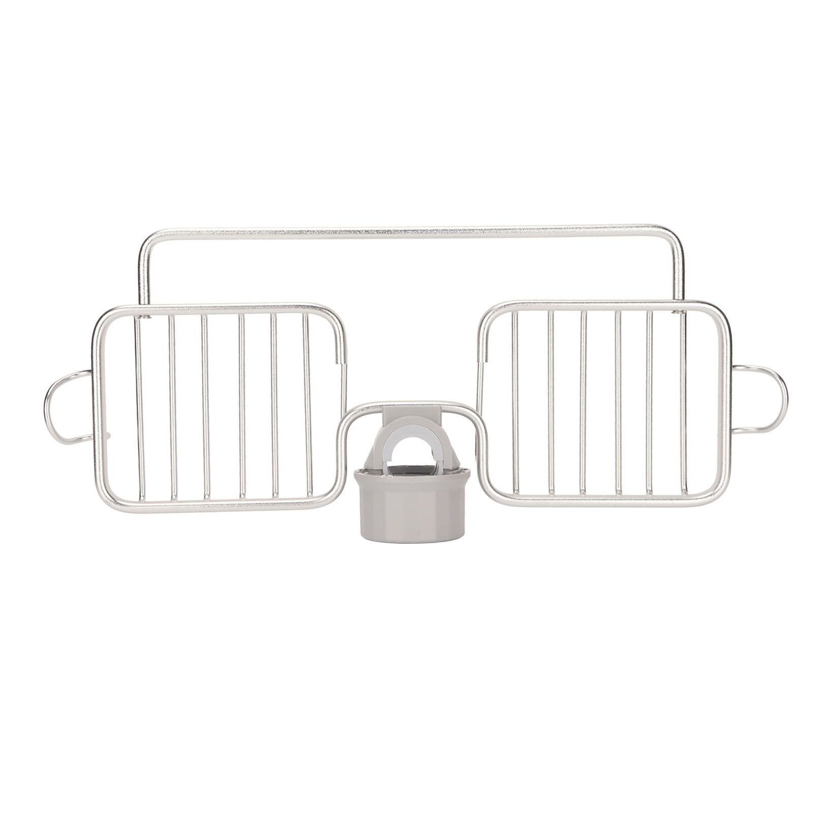 Faucet Storage Shelf Aluminum Plastic Two Containers with Towel Rod for Sponge Rag Kitchen Bathroom Silver