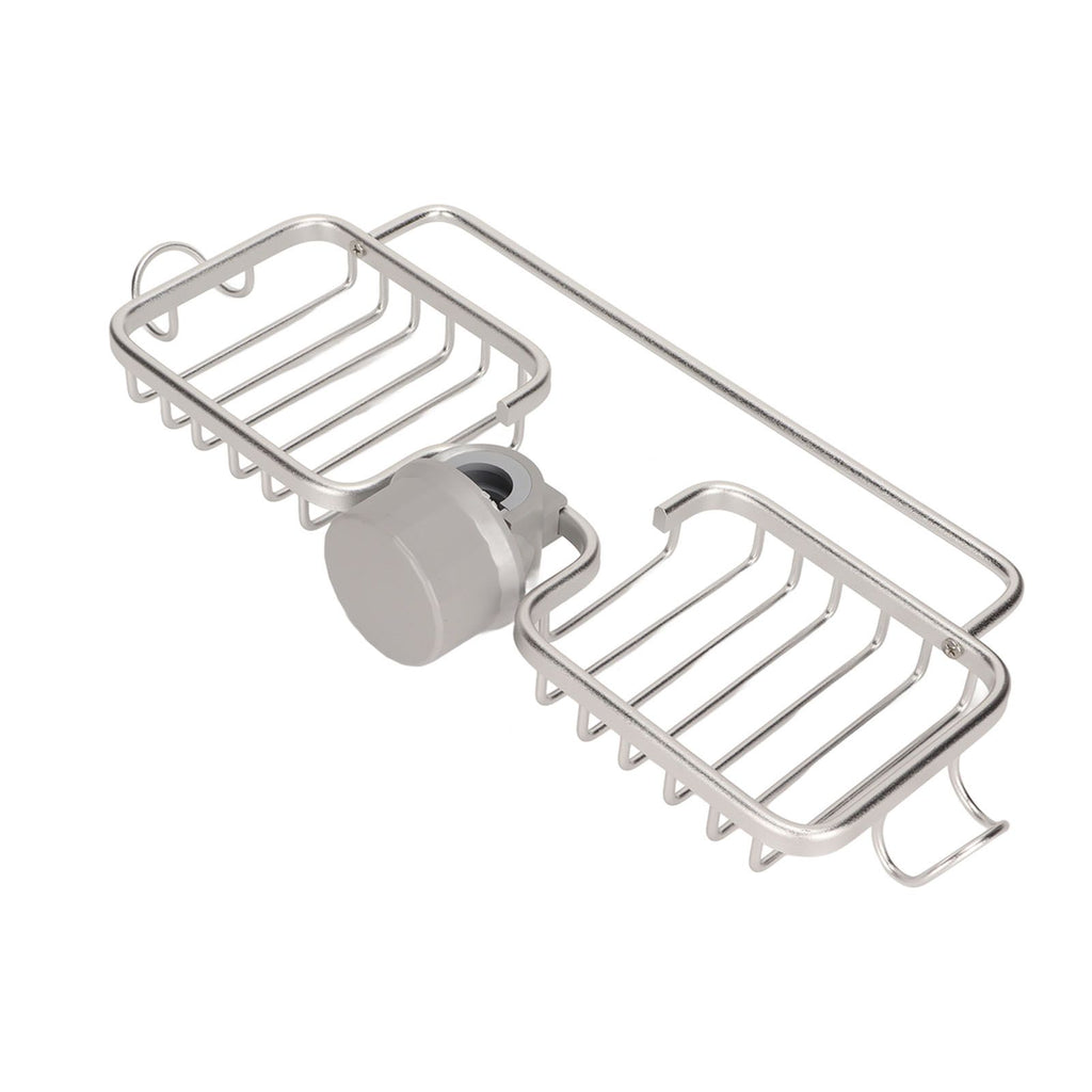 Faucet Storage Shelf Aluminum Plastic Two Containers with Towel Rod for Sponge Rag Kitchen Bathroom Silver