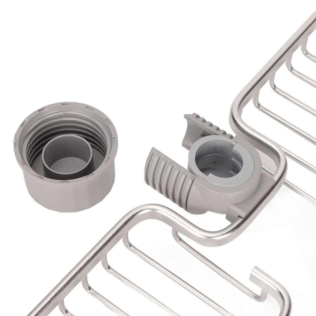 Faucet Storage Shelf Aluminum Plastic Two Containers with Towel Rod for Sponge Rag Kitchen Bathroom Silver