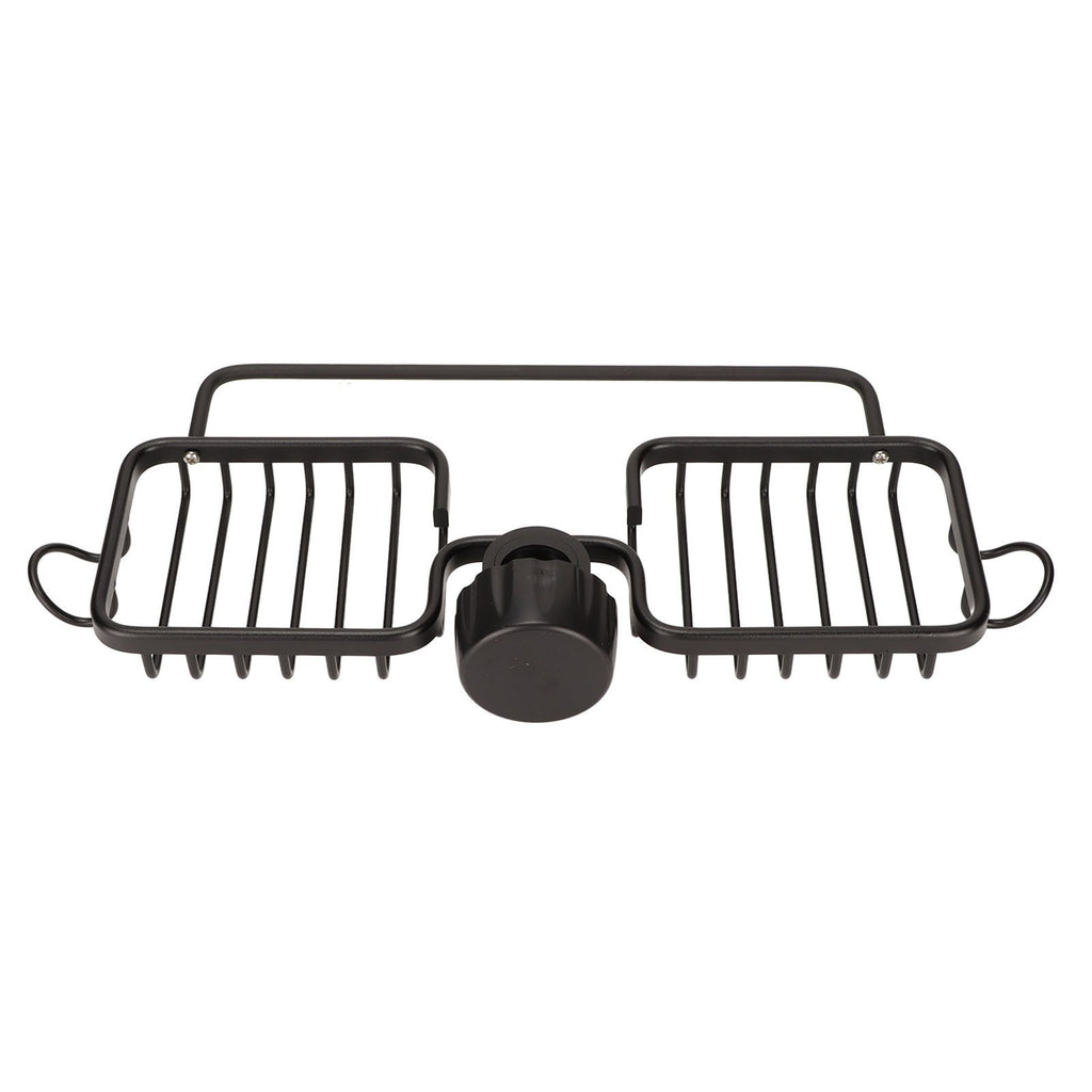 Faucet Storage Shelf Aluminum Plastic Two Containers with Towel Rod for Sponge Rag Kitchen Bathroom Black