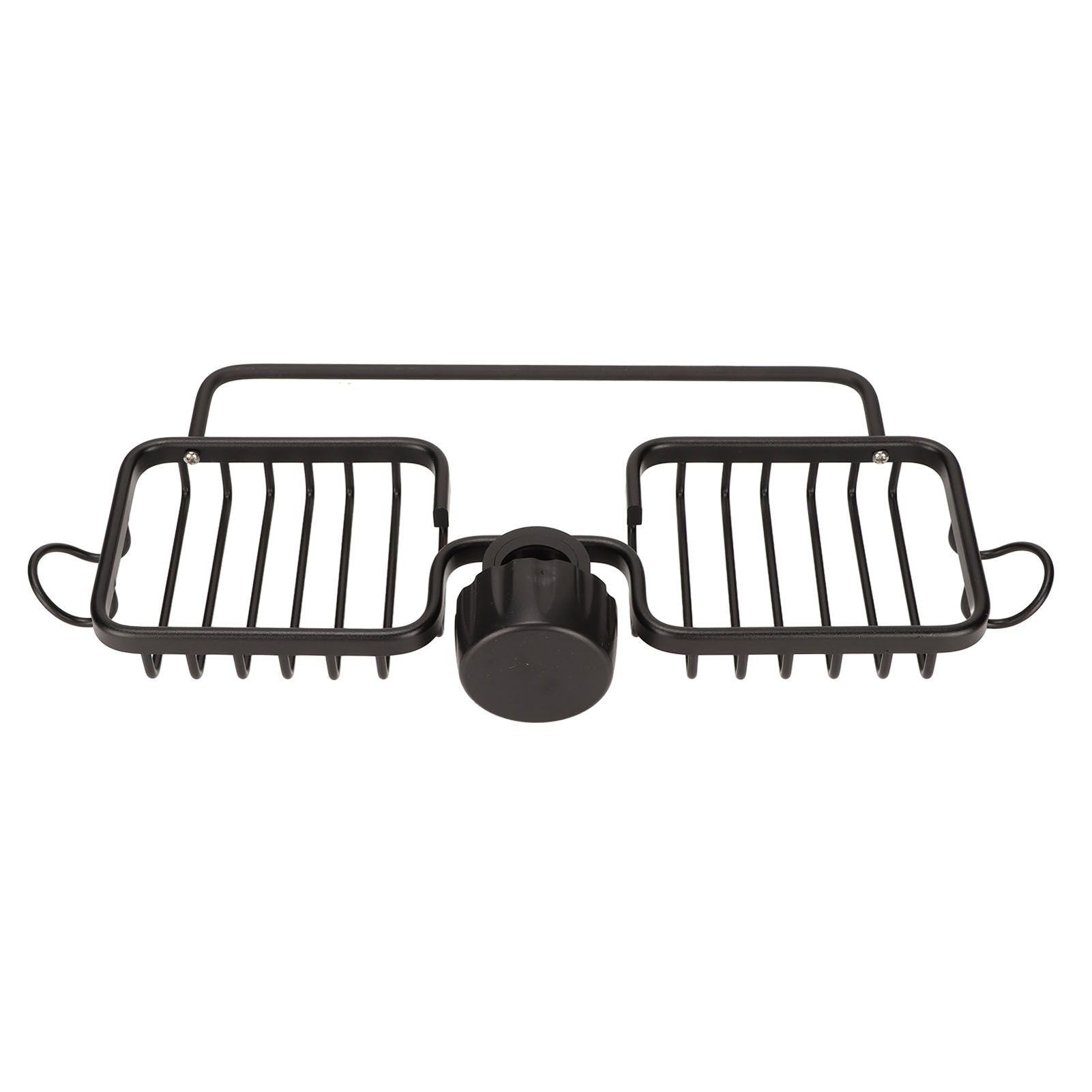 Faucet Storage Shelf Aluminum Plastic Two Containers with Towel Rod for Sponge Rag Kitchen Bathroom Black