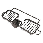 Faucet Storage Shelf Aluminum Plastic Two Containers with Towel Rod for Sponge Rag Kitchen Bathroom Black