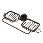 Faucet Storage Shelf Aluminum Plastic Two Containers with Towel Rod for Sponge Rag Kitchen Bathroom Black