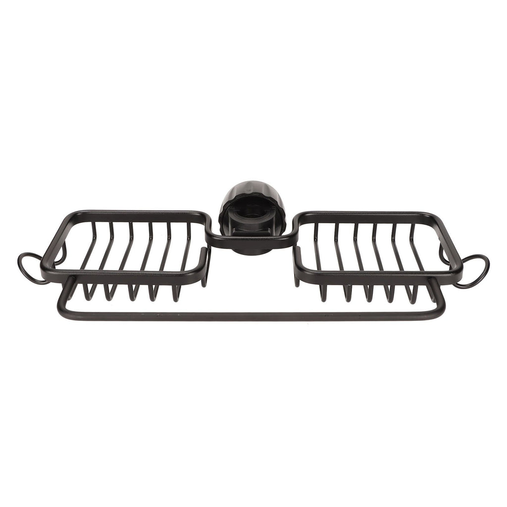 Faucet Storage Shelf Aluminum Plastic Two Containers with Towel Rod for Sponge Rag Kitchen Bathroom Black