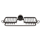 Faucet Storage Shelf Aluminum Plastic Two Containers with Towel Rod for Sponge Rag Kitchen Bathroom Black