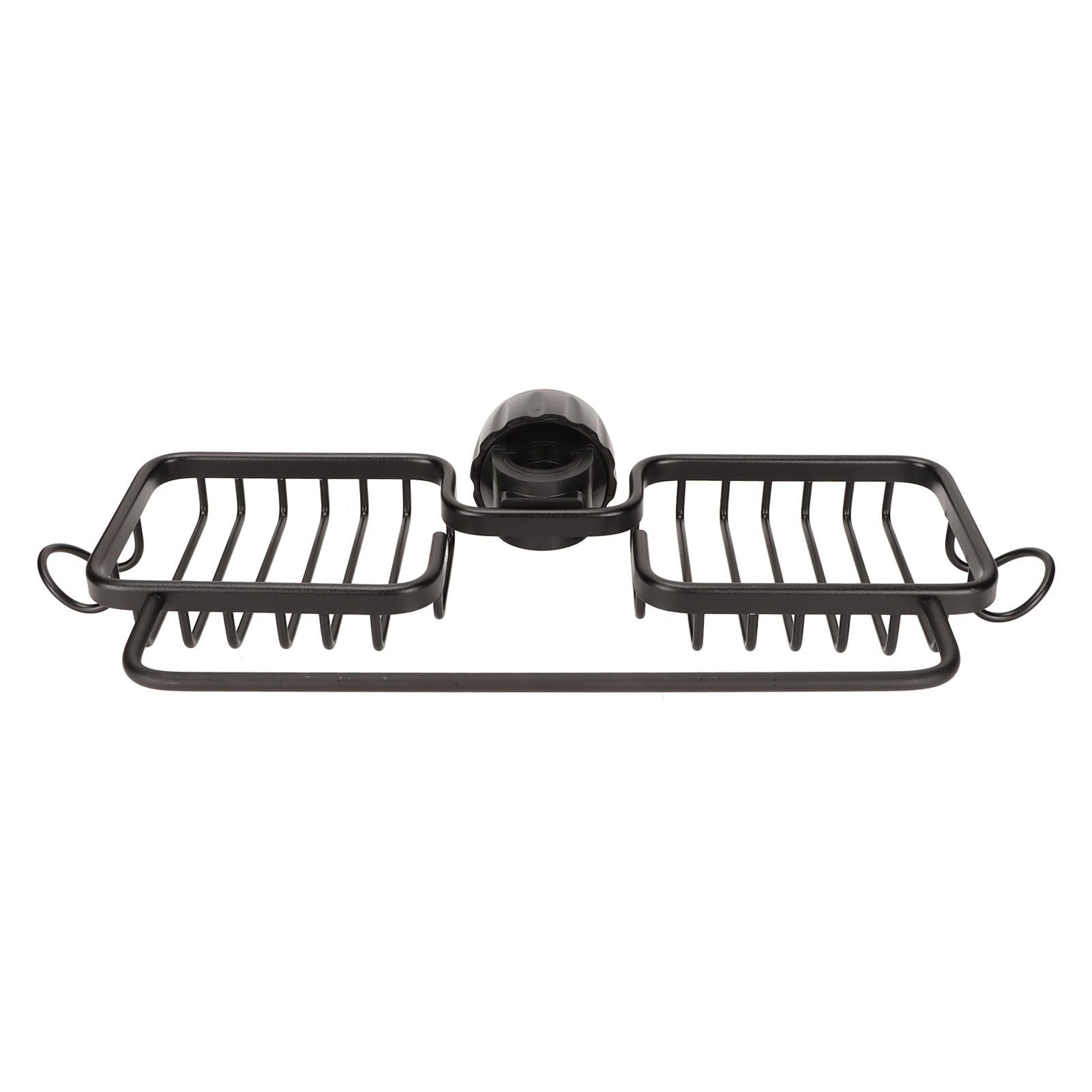 Faucet Storage Shelf Aluminum Plastic Two Containers with Towel Rod for Sponge Rag Kitchen Bathroom Black