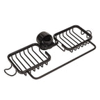 Faucet Storage Shelf Aluminum Plastic Two Containers with Towel Rod for Sponge Rag Kitchen Bathroom Black