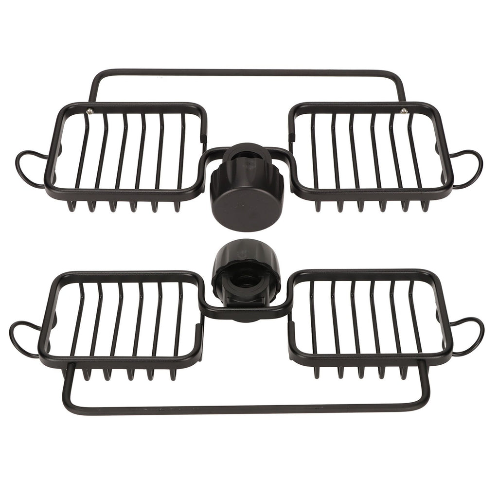 Faucet Storage Shelf Aluminum Plastic Two Containers with Towel Rod for Sponge Rag Kitchen Bathroom Black