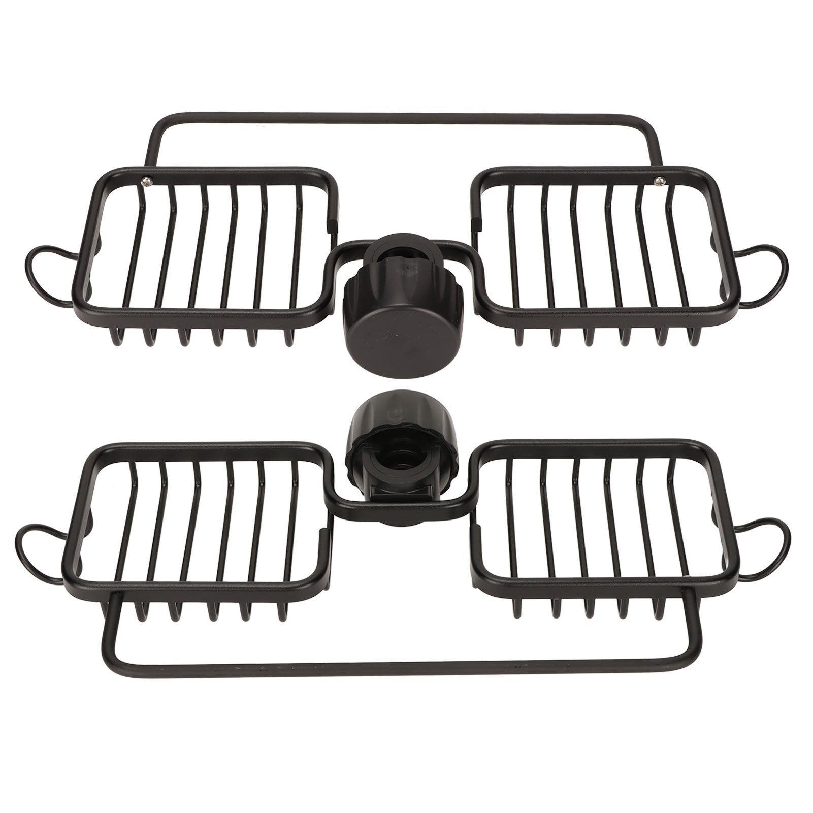 Faucet Storage Shelf Aluminum Plastic Two Containers with Towel Rod for Sponge Rag Kitchen Bathroom Black