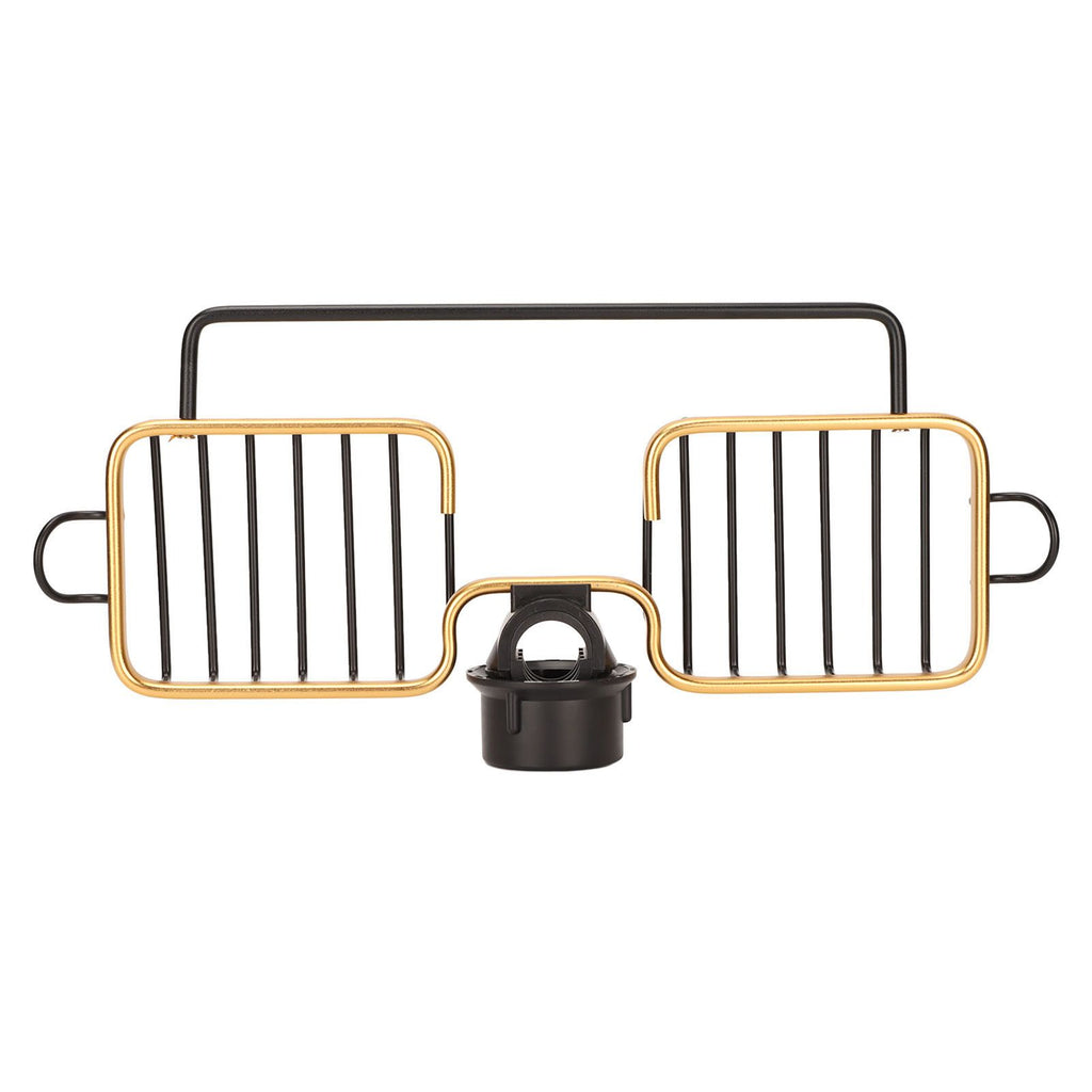 Faucet Storage Shelf Aluminum Plastic Two Containers with Towel Rod for Sponge Rag Kitchen Bathroom Black Gold