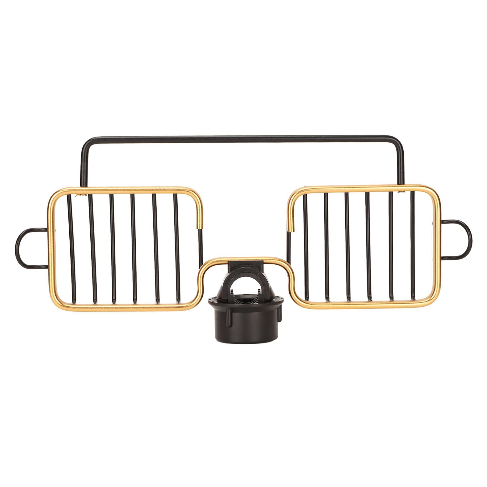 Faucet Storage Shelf Aluminum Plastic Two Containers with Towel Rod for Sponge Rag Kitchen Bathroom Black Gold