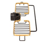 Faucet Storage Shelf Aluminum Plastic Two Containers with Towel Rod for Sponge Rag Kitchen Bathroom Black Gold