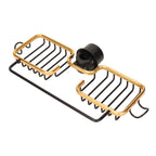 Faucet Storage Shelf Aluminum Plastic Two Containers with Towel Rod for Sponge Rag Kitchen Bathroom Black Gold