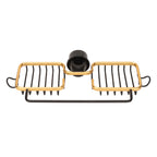 Faucet Storage Shelf Aluminum Plastic Two Containers with Towel Rod for Sponge Rag Kitchen Bathroom Black Gold