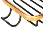 Faucet Storage Shelf Aluminum Plastic Two Containers with Towel Rod for Sponge Rag Kitchen Bathroom Black Gold