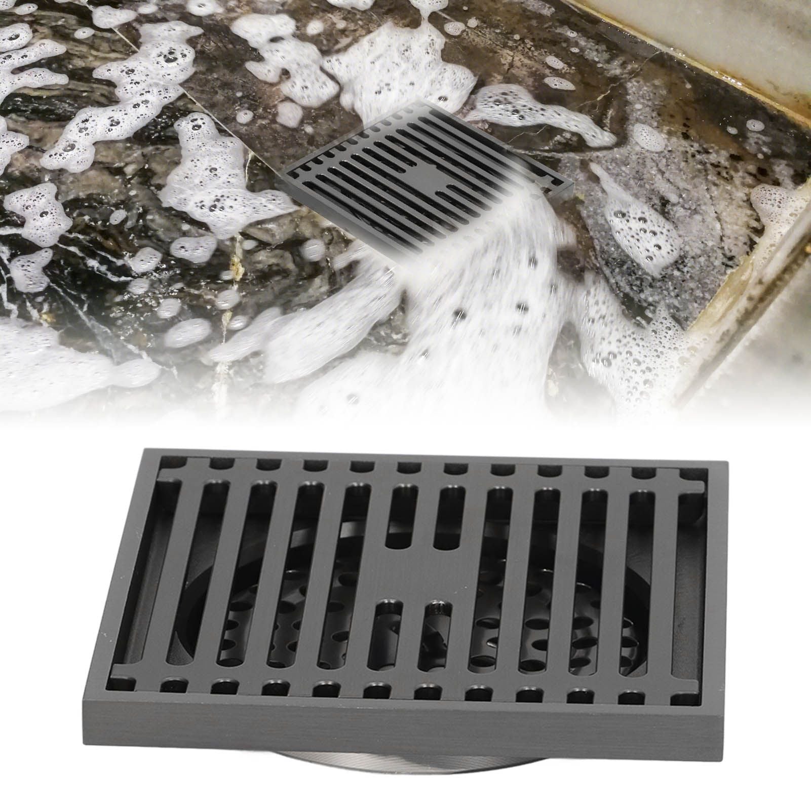 Floor Drain Stainless Steel Square Anti Odor Large Displacement Bathroom Grate for Home Balcony Grey