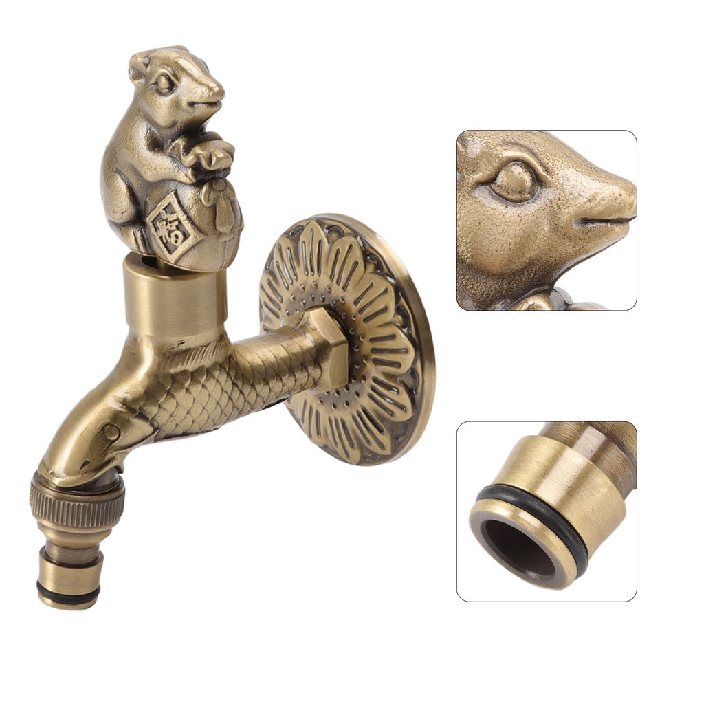 Antique Carved Faucet Bronze Copper Carp Retro Anti Rust Outdoor Garden Tap for Toilet G1/2in Squirrel