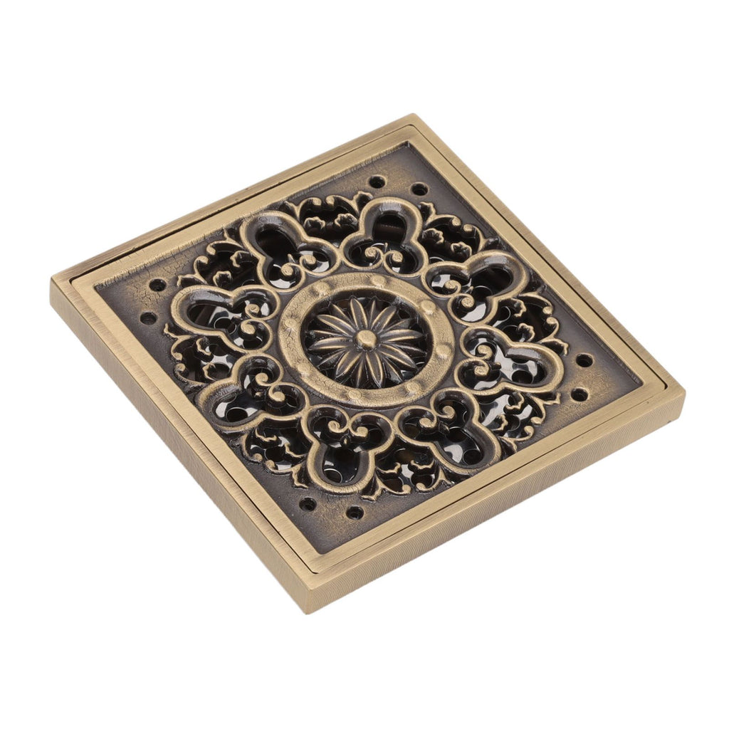 Copper Floor Drain Squared Retro Large Flow Odor Proof Shower Drain for Bathroom